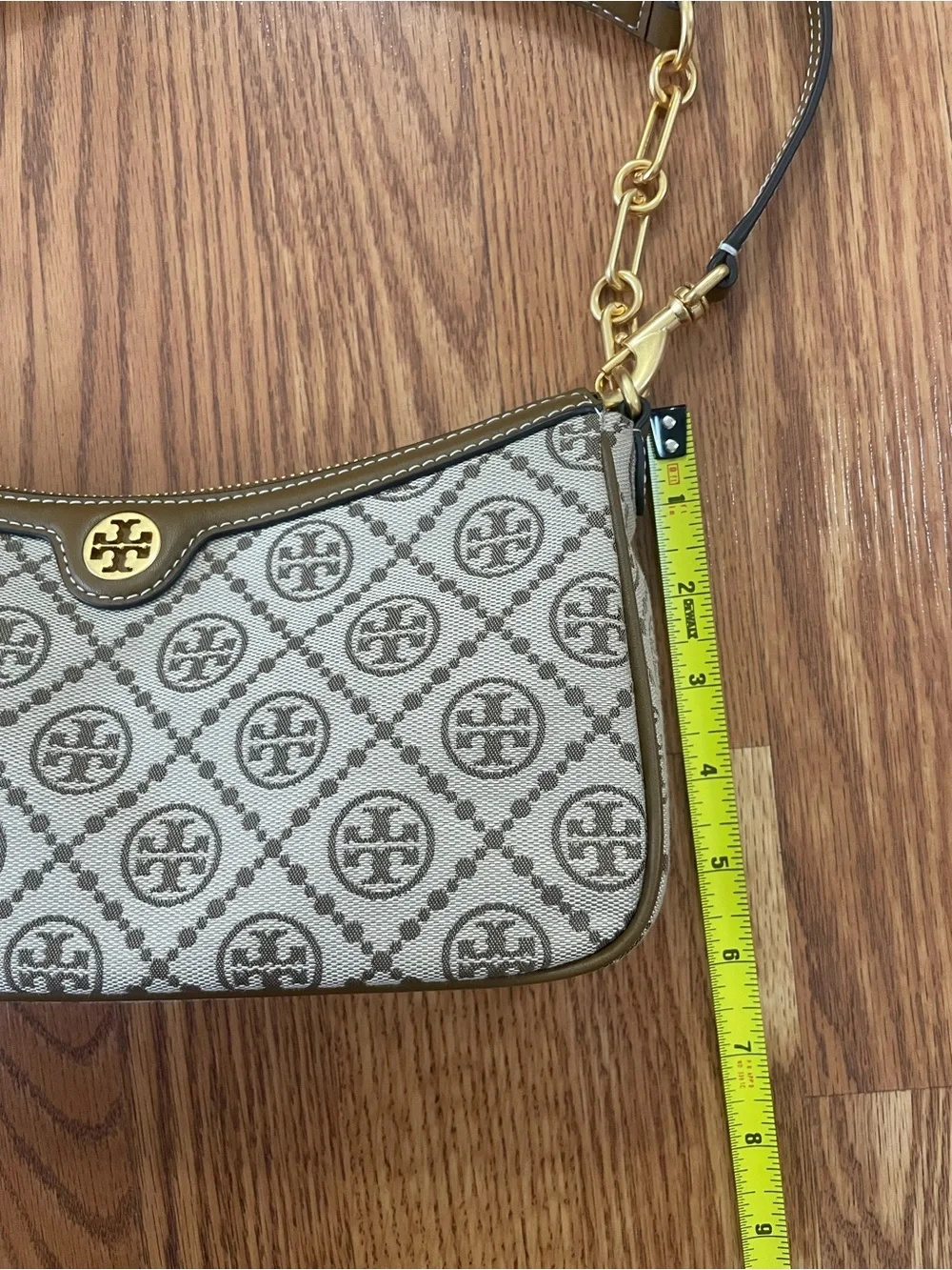 Tory Burch T Monogram Jacquard Shoulder Crossbody Bag Brown Gold